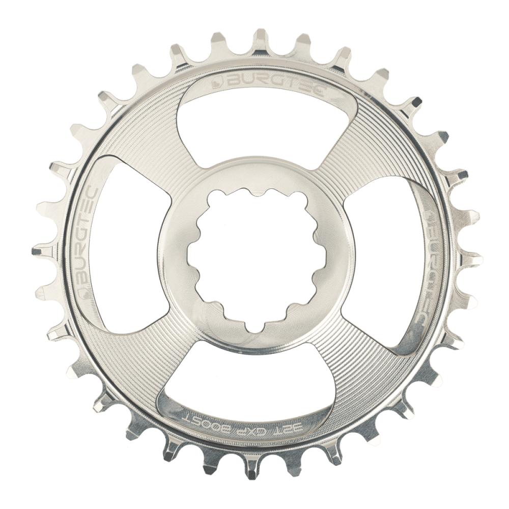 Burgtec 3mm Offset Thick Thin Chainring for SRAM 3-Bolt - 30T - Rhodium Silver